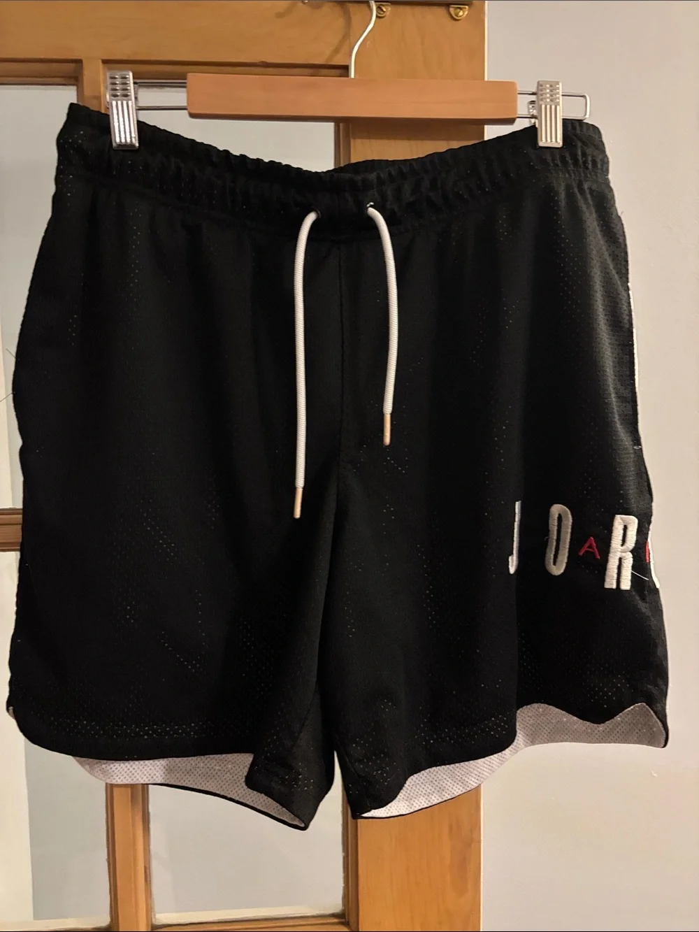 Jordan Black Mesh Athletic Shorts with White Drawstring